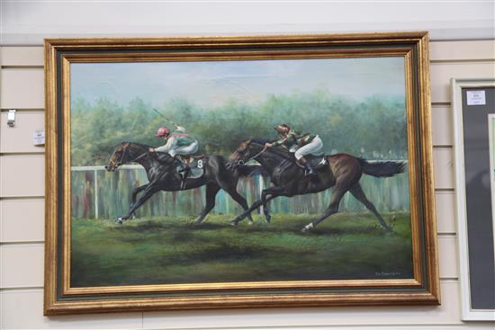 Max Brandrett (20th C.) Dancing Brave winning the King George VI & Queen Elizabeth Stakes at Ascot 20 x 30in.